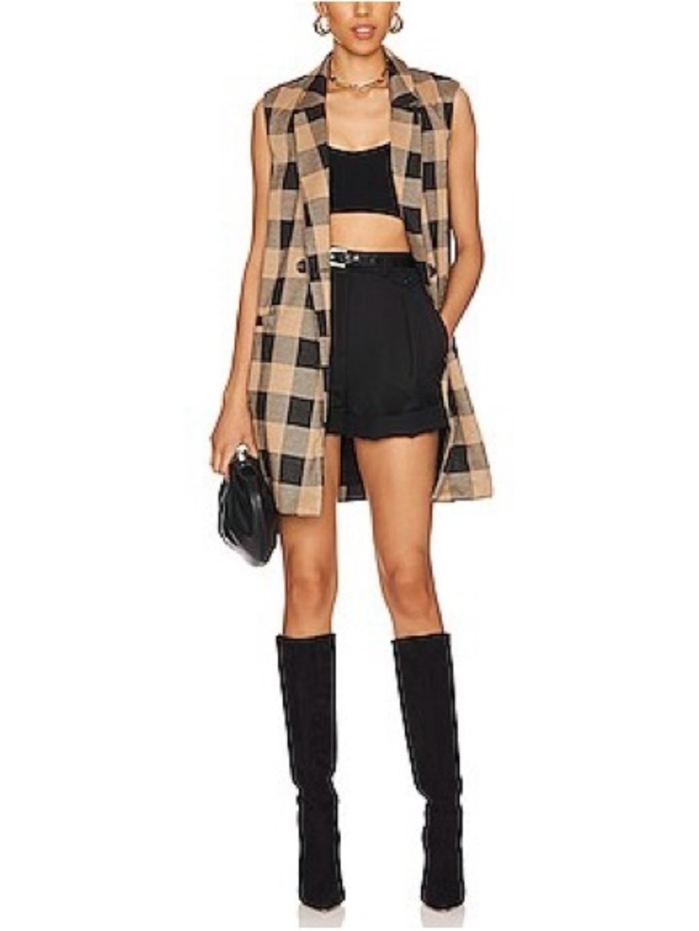 Sanctuary Plaid Longline Blazer Vest M Dark Academia Preppy Chic
